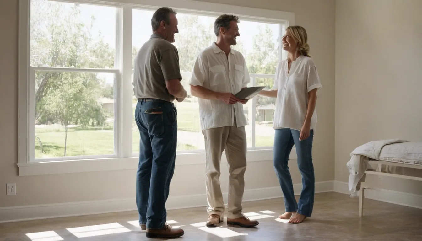 Friendly homeowner and window provider looking at a new window installed in a bright Fort Worth living room